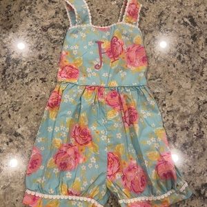 Kelly’s Kids size 5-6 romper hot pink H initial